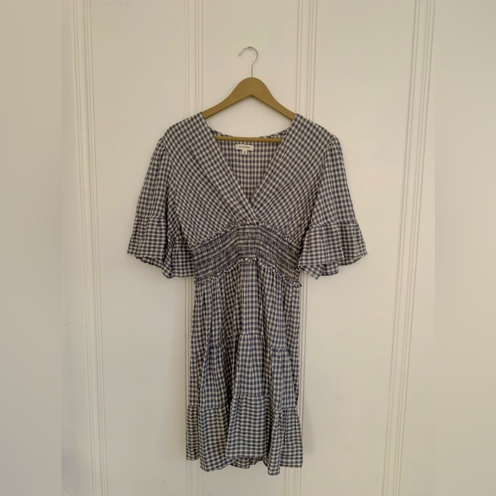 Max Studio: Medium Navy Blue Checkered Mini Dress